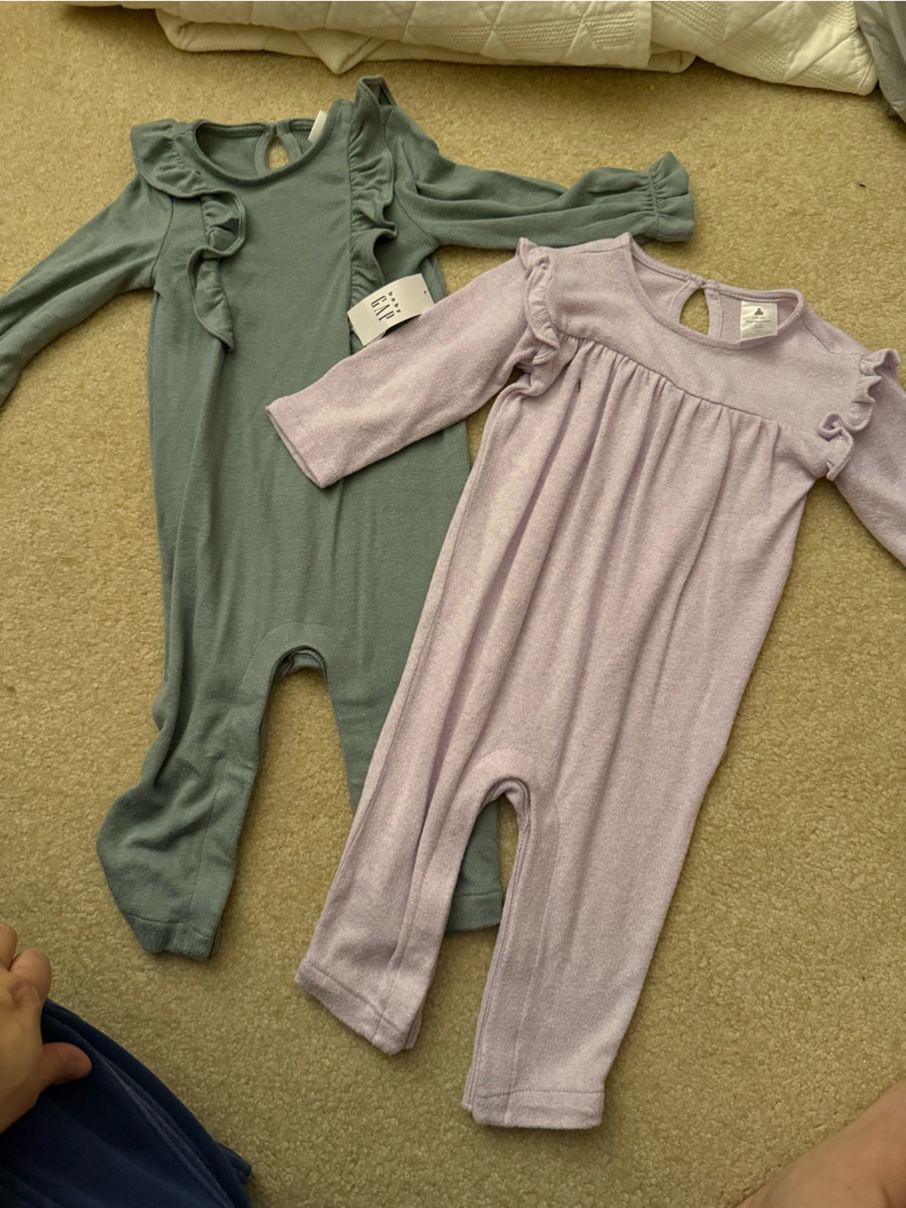 GAP Ruffle Shoulder Ribbed Jumpsuits - Lavender & Sage